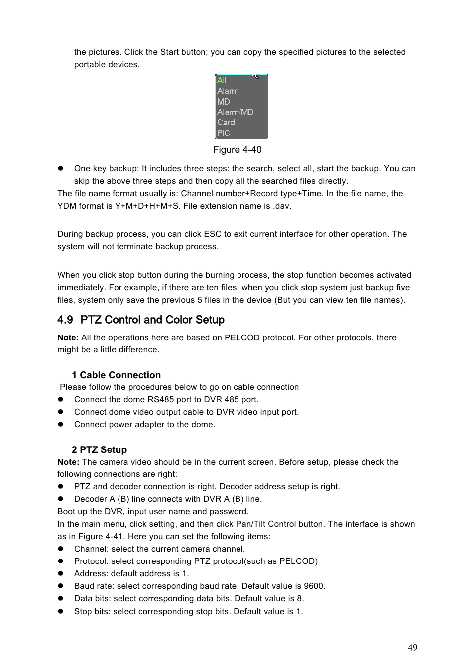 9 ptz control and color setup | IC Realtime Flex Series: 8-CH High Performance H.264E 2U DVR with DVD-RW User Manual | Page 59 / 195