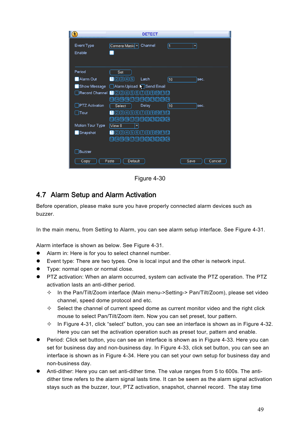 7 alarm setup and alarm activation | IC Realtime Flex Series: 64 Channel 2CIF 3U Standalone DVR User Manual | Page 59 / 185