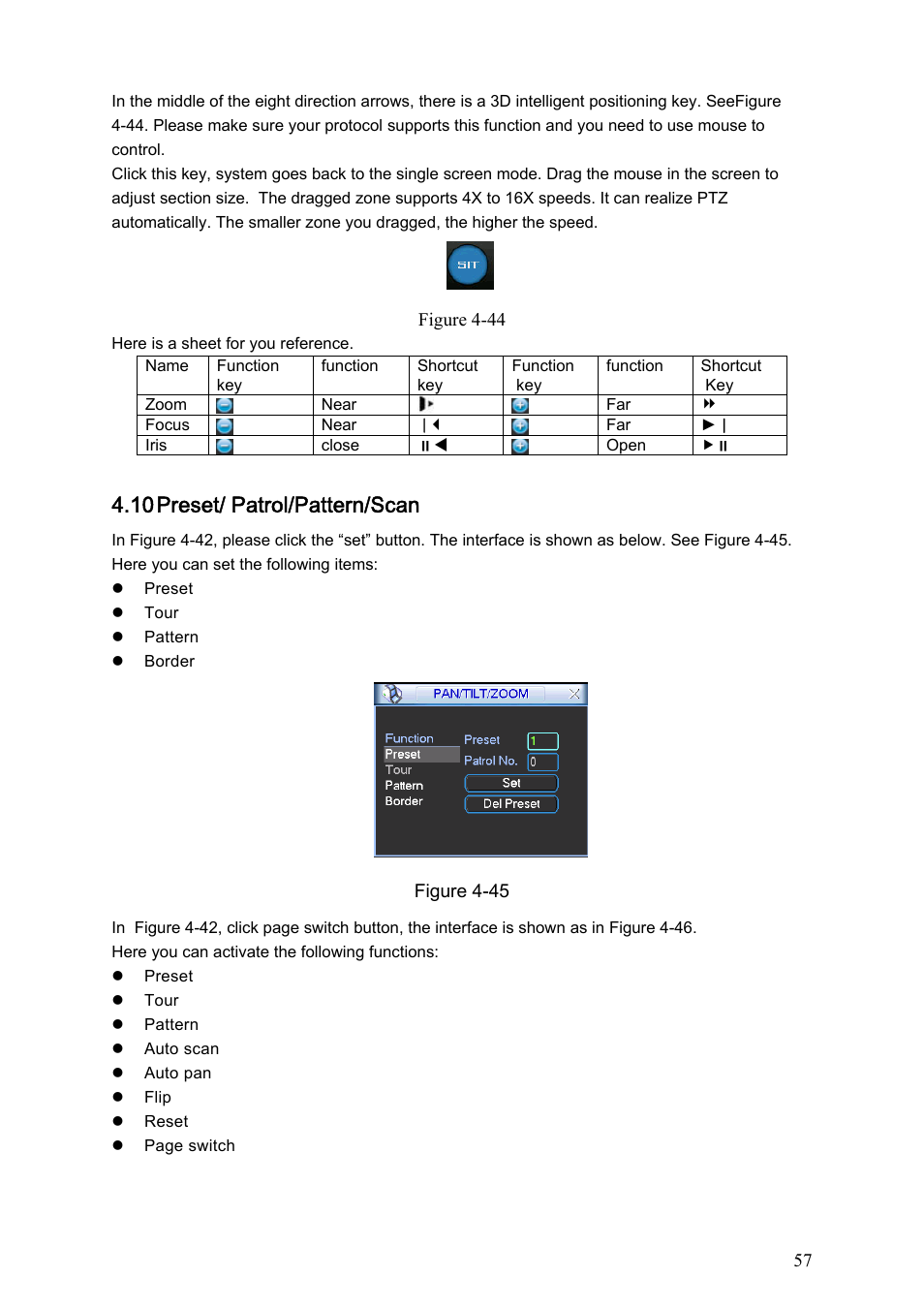 10 preset/ patrol/pattern/scan | IC Realtime Flex Series: 64 Channel 2CIF 3U Standalone DVR User Manual | Page 67 / 185