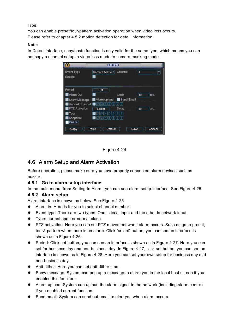 6 alarm setup and alarm activation | IC Realtime Combo Series: 8 Channel DVR with built-in 10 LCD monitor User Manual | Page 46 / 153