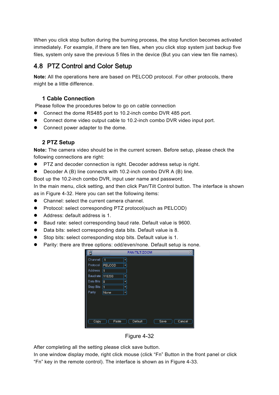 8 ptz control and color setup | IC Realtime Combo Series: 8 Channel DVR with built-in 10 LCD monitor User Manual | Page 50 / 153