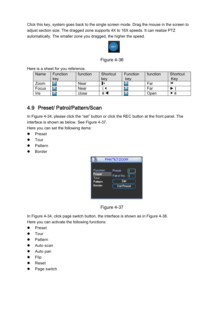 9 preset/ patrol/pattern/scan | IC Realtime Combo Series: 8 Channel DVR with built-in 10 LCD monitor User Manual | Page 52 / 153