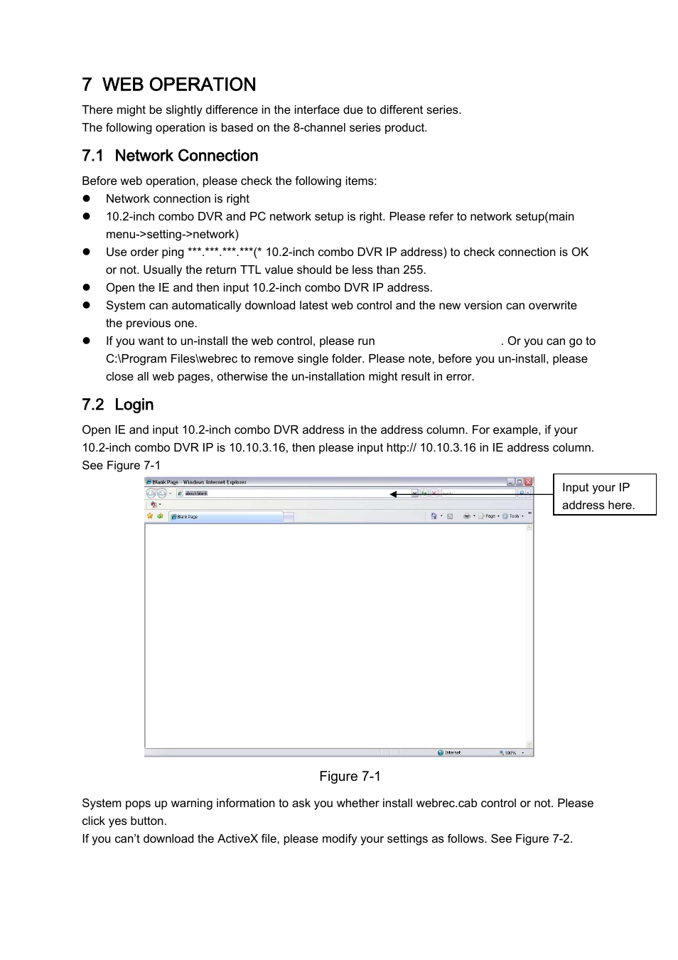 7 web operation, 1 network connection, 2 login | IC Realtime Combo Series: 8 Channel DVR with built-in 10 LCD monitor User Manual | Page 90 / 153