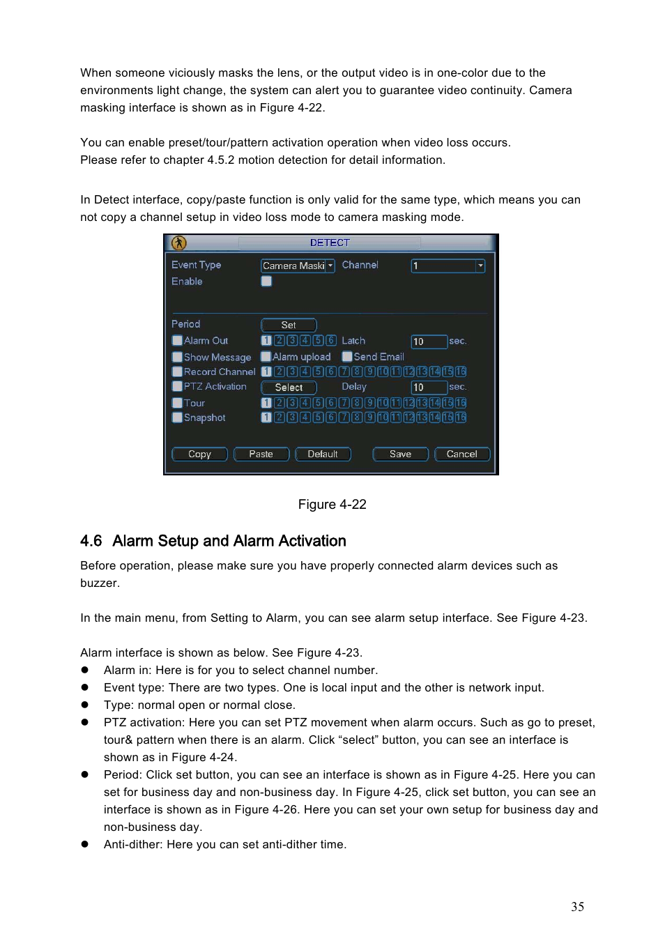 6 alarm setup and alarm activation | IC Realtime Combo Series: 8 Channel DVR with built-in 19 LCD monitor User Manual | Page 44 / 141