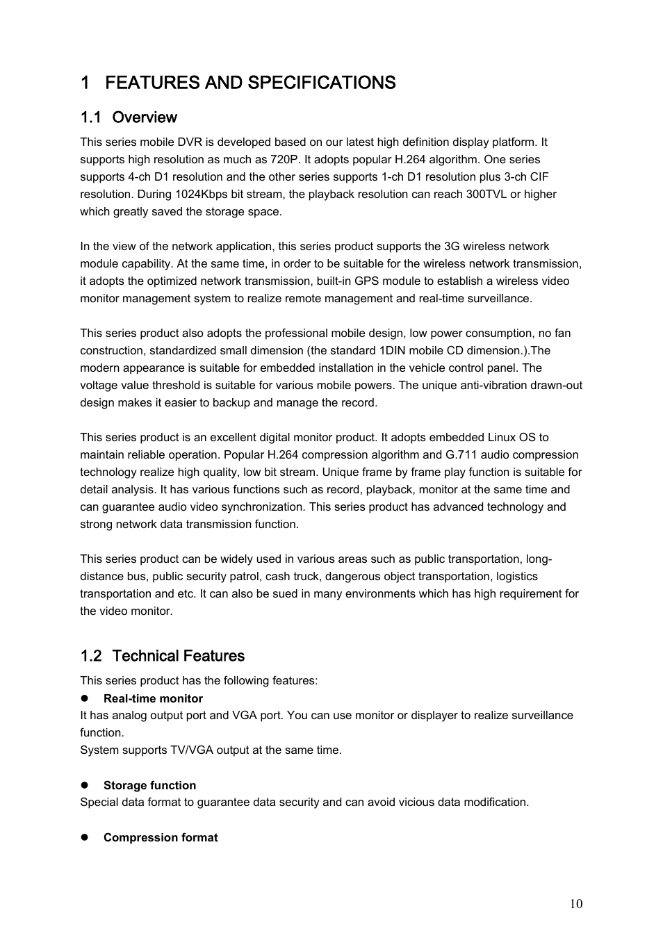 1 features and specifications, 1 overview, 2 technical features | IC Realtime Specialty: 4-CH Mobile DVR User Manual | Page 10 / 137