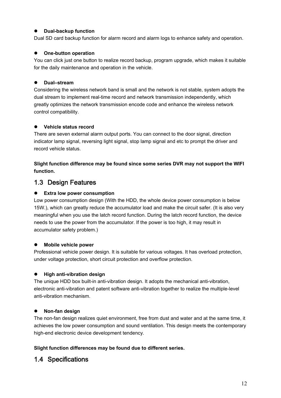 3 design features, 4 specifications | IC Realtime Specialty: 4-CH Mobile DVR User Manual | Page 12 / 137