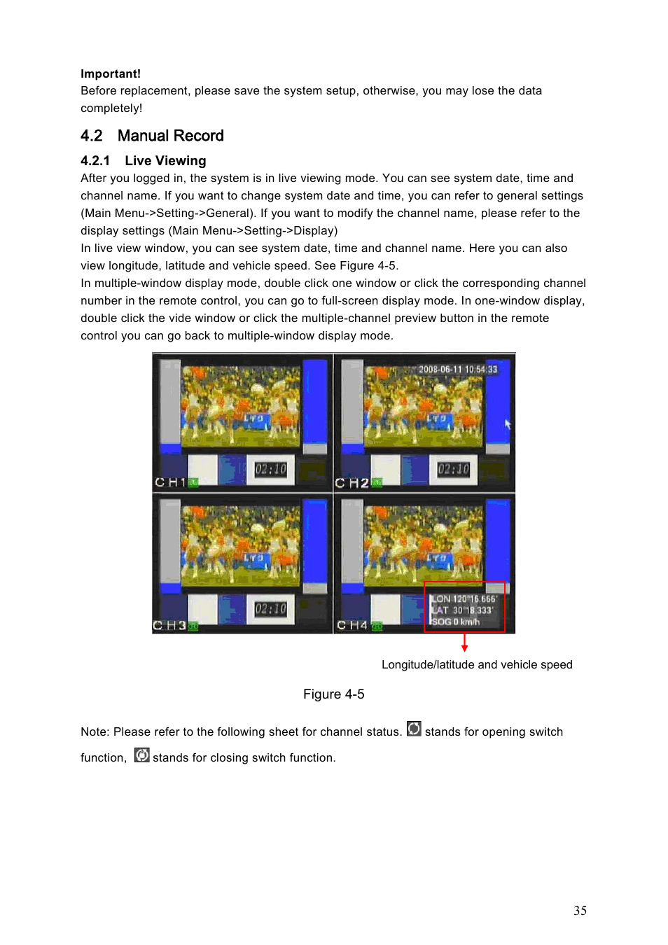 2 manual record | IC Realtime Specialty: 4-CH Mobile DVR User Manual | Page 35 / 137