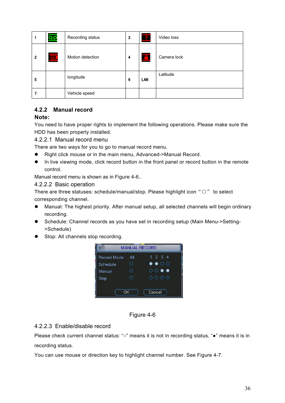 1 manual record menu, 2 basic operation | IC Realtime Specialty: 4-CH Mobile DVR User Manual | Page 36 / 137