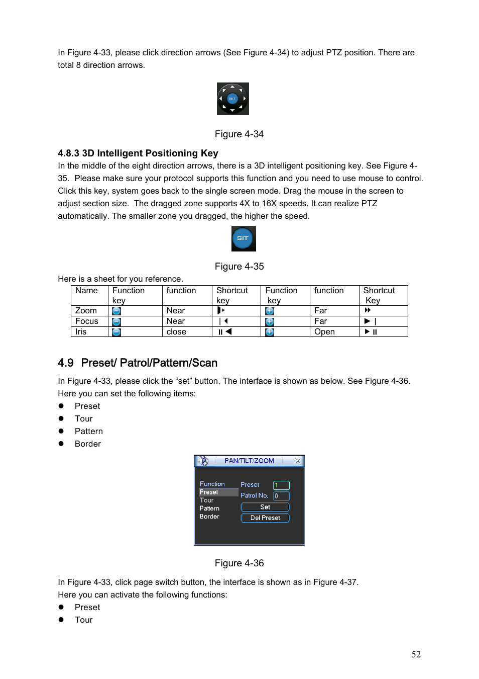 9 preset/ patrol/pattern/scan | IC Realtime Specialty: 4-CH Mobile DVR User Manual | Page 52 / 137