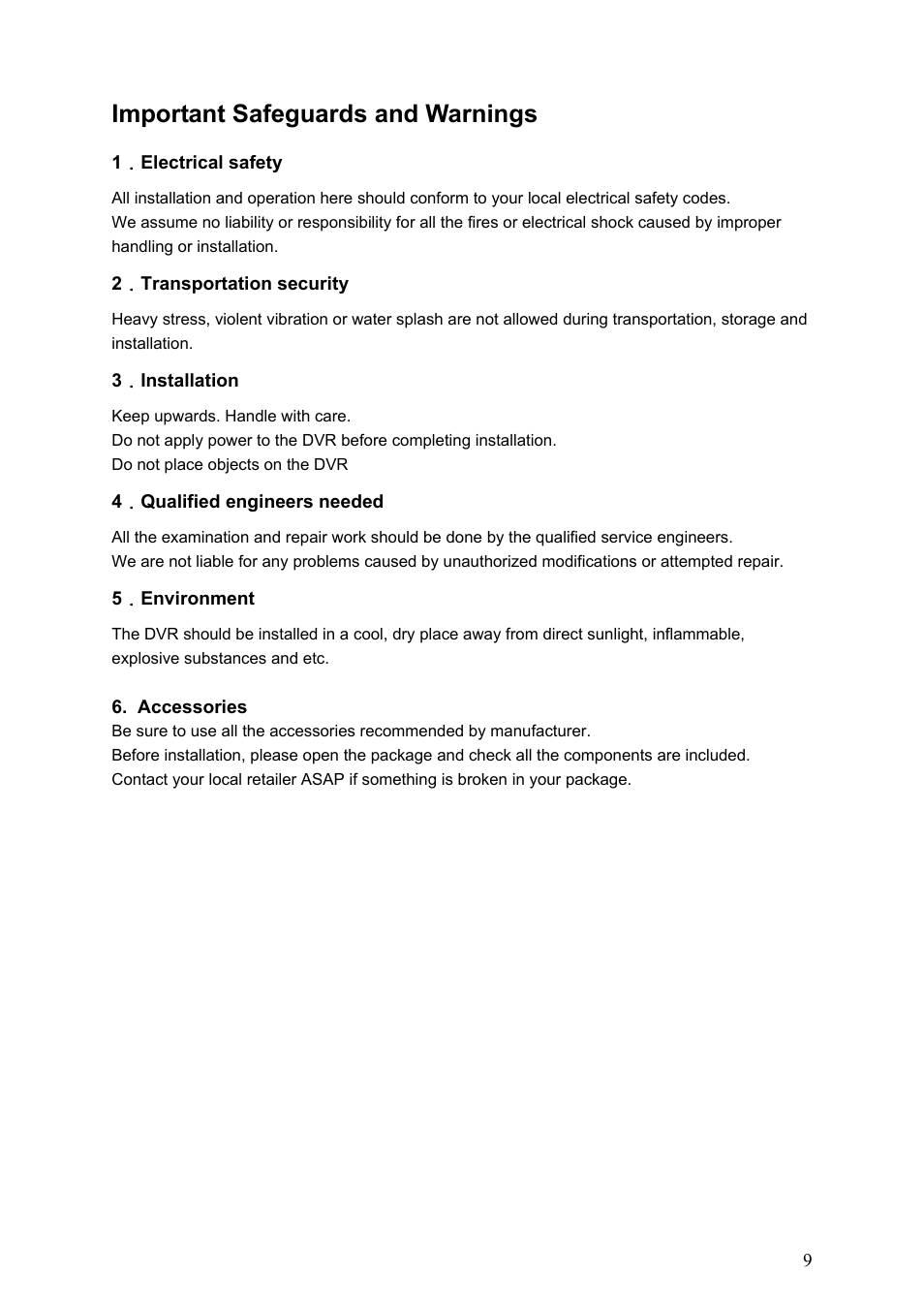 Important safeguards and warnings | IC Realtime Specialty: 4-CH Mobile DVR User Manual | Page 9 / 137
