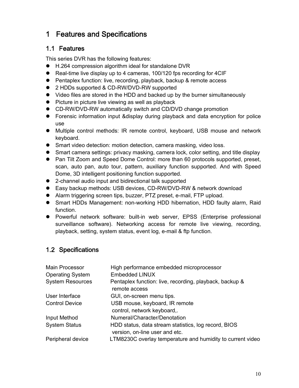 1 features and specifications | IC Realtime Specialty: Interrogator DVR - a DVR for law enforcement User Manual | Page 10 / 136