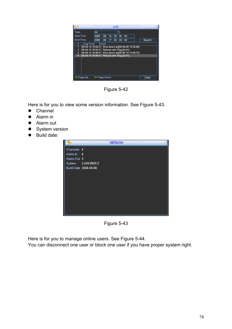 4 version, 5 online users, Version | Online users | IC Realtime Specialty: 4-CH H.264E CUBE REAL-TIME DVR with BUILT-IN 5.6 LCD User Manual | Page 78 / 134