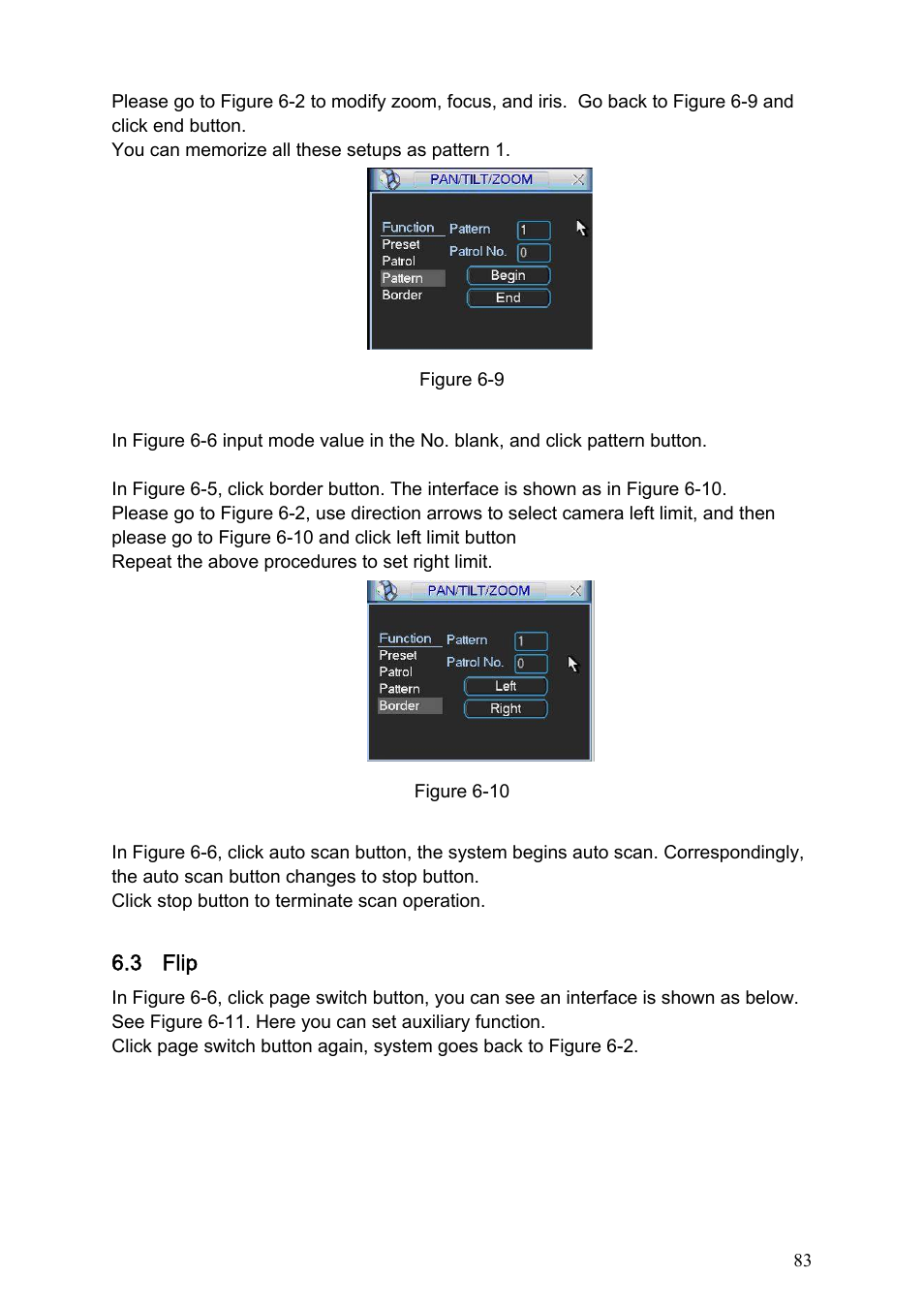 6 activate pattern function, 7 border setup, 8 activate border function | 3 flip, Activate pattern function, Border setup, Activate border function, Flip | IC Realtime Specialty: 4-CH H.264E CUBE REAL-TIME DVR with BUILT-IN 5.6 LCD User Manual | Page 83 / 134