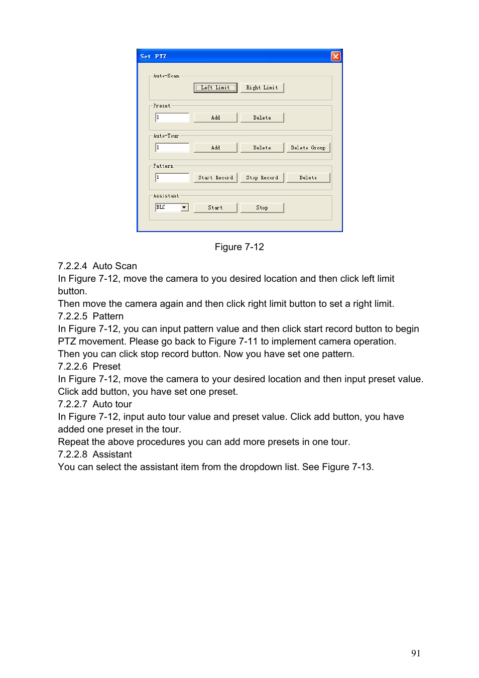 4 auto scan, 5 pattern, 6 preset | 7 auto tour, 8 assistant, Figure 7-12 | IC Realtime Specialty: 4-CH H.264E CUBE REAL-TIME DVR with BUILT-IN 5.6 LCD User Manual | Page 91 / 134