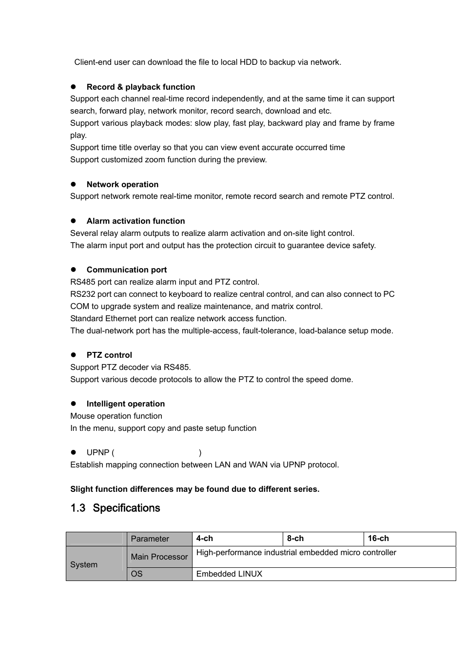 3 specifications | IC Realtime H.264E Hybrid DVRs 4/8/16-CH Analog + 4/8/16-CH IP User Manual | Page 12 / 174