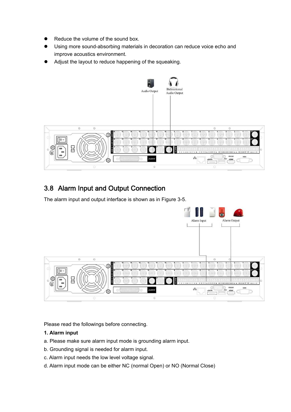 8 alarm input and output connection | IC Realtime H.264E Hybrid DVRs 4/8/16-CH Analog + 4/8/16-CH IP User Manual | Page 30 / 174