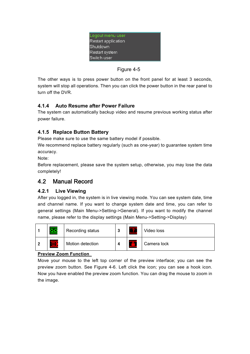 2 manual record | IC Realtime H.264E Hybrid DVRs 4/8/16-CH Analog + 4/8/16-CH IP User Manual | Page 37 / 174