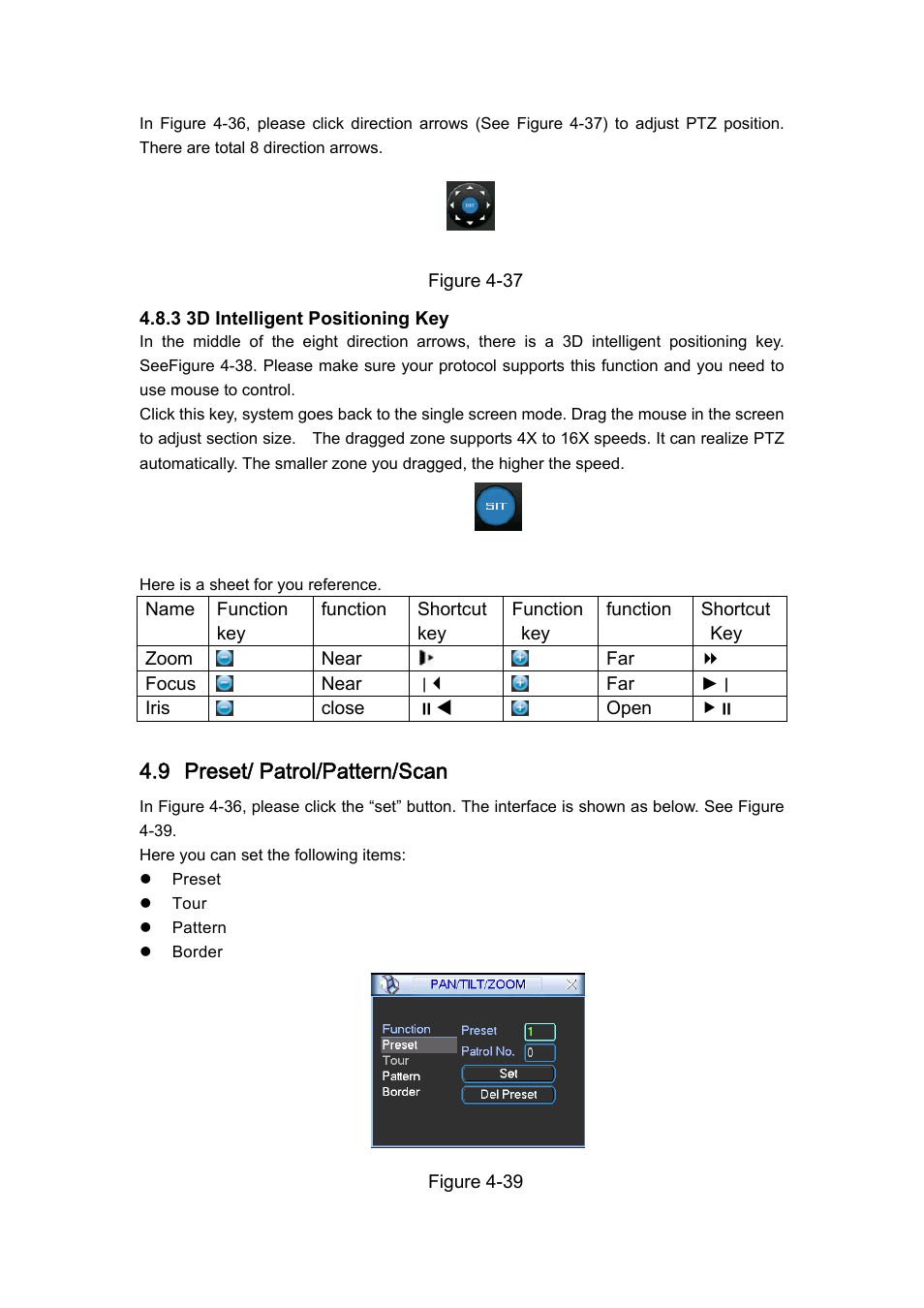 9 preset/ patrol/pattern/scan | IC Realtime H.264E Hybrid DVRs 4/8/16-CH Analog + 4/8/16-CH IP User Manual | Page 58 / 174