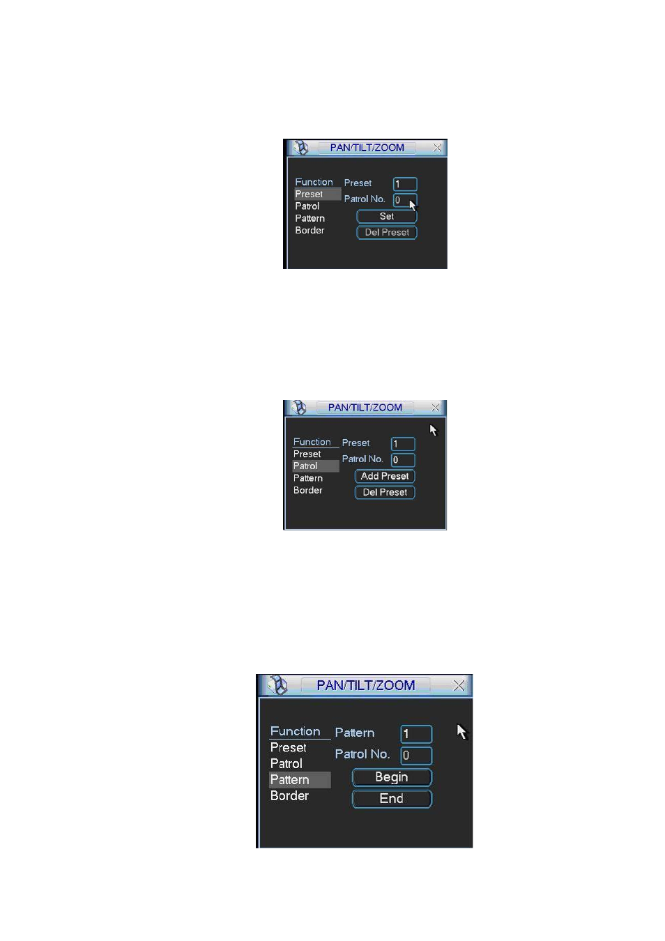 Activate preset, Patrol setup, Activate patrol | Pattern setup | IC Realtime 4/8 All Channel 720P Mini 1U HD-AVS DVR User Manual | Page 101 / 173