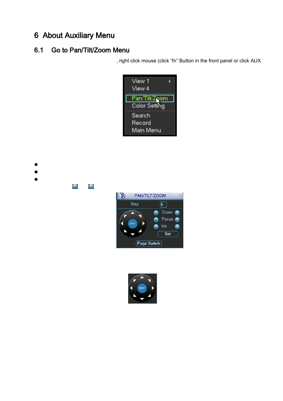 About auxiliary menu, Go to pan/tilt/zoom menu, 3d intelligent positioning key | 6 about auxiliary menu, 1 go to pan/tilt/zoom menu | IC Realtime 4/8 All Channel 720P Mini 1U HD-AVS DVR User Manual | Page 99 / 173