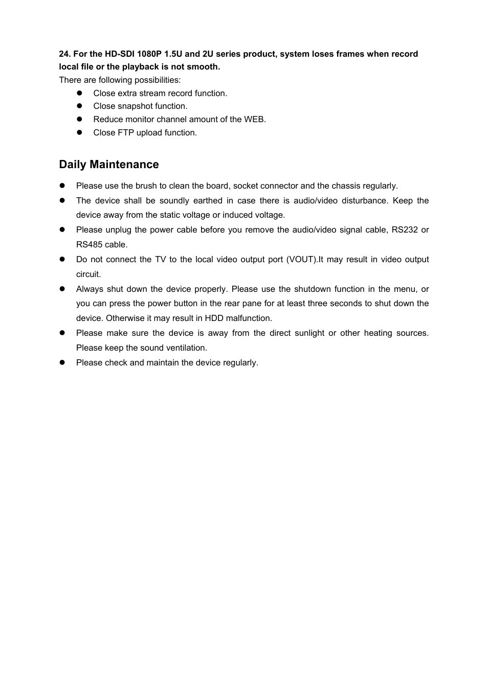 Daily maintenance | IC Realtime 4/8 H.264E HD SDI High Definition DVR User Manual | Page 219 / 234