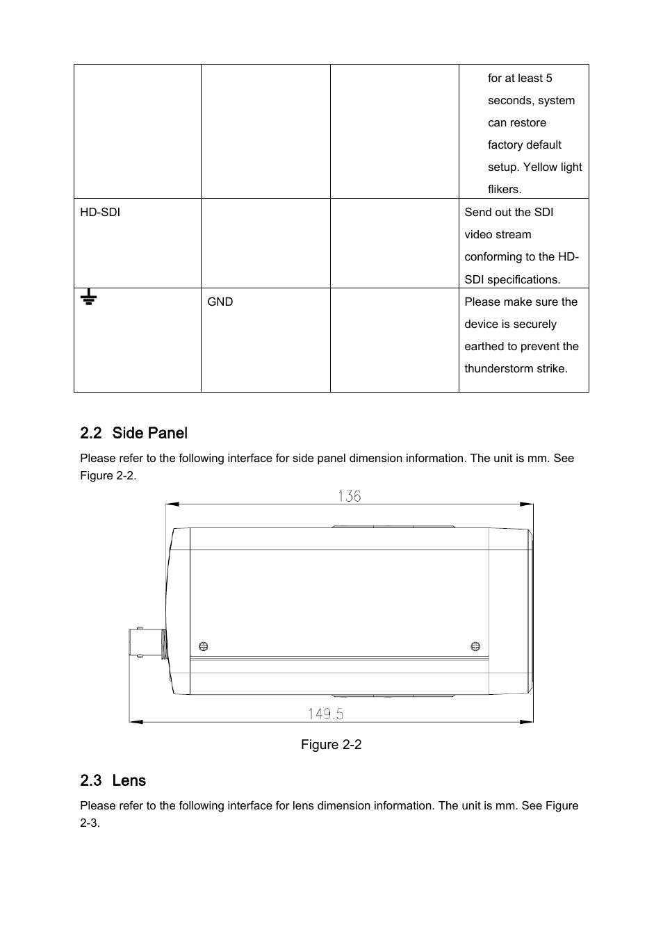 2 side panel, 3 lens | IC Realtime HD-SDI High performance processor camera User Manual | Page 10 / 19
