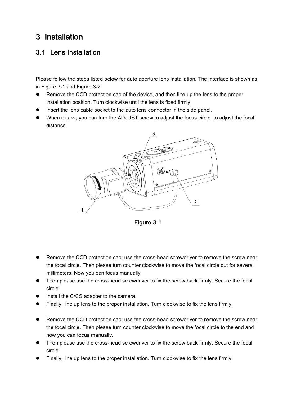 3 installation, 1 lens installation | IC Realtime HD-SDI High performance processor camera User Manual | Page 12 / 19