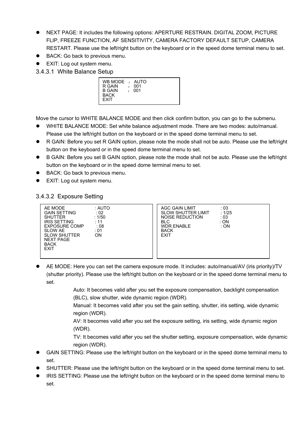 1 white balance setup, 2 exposure setting | IC Realtime 1080P (Full HD over coax) HD-SDI / HDcctv 20x Optical PTZ User Manual | Page 18 / 37