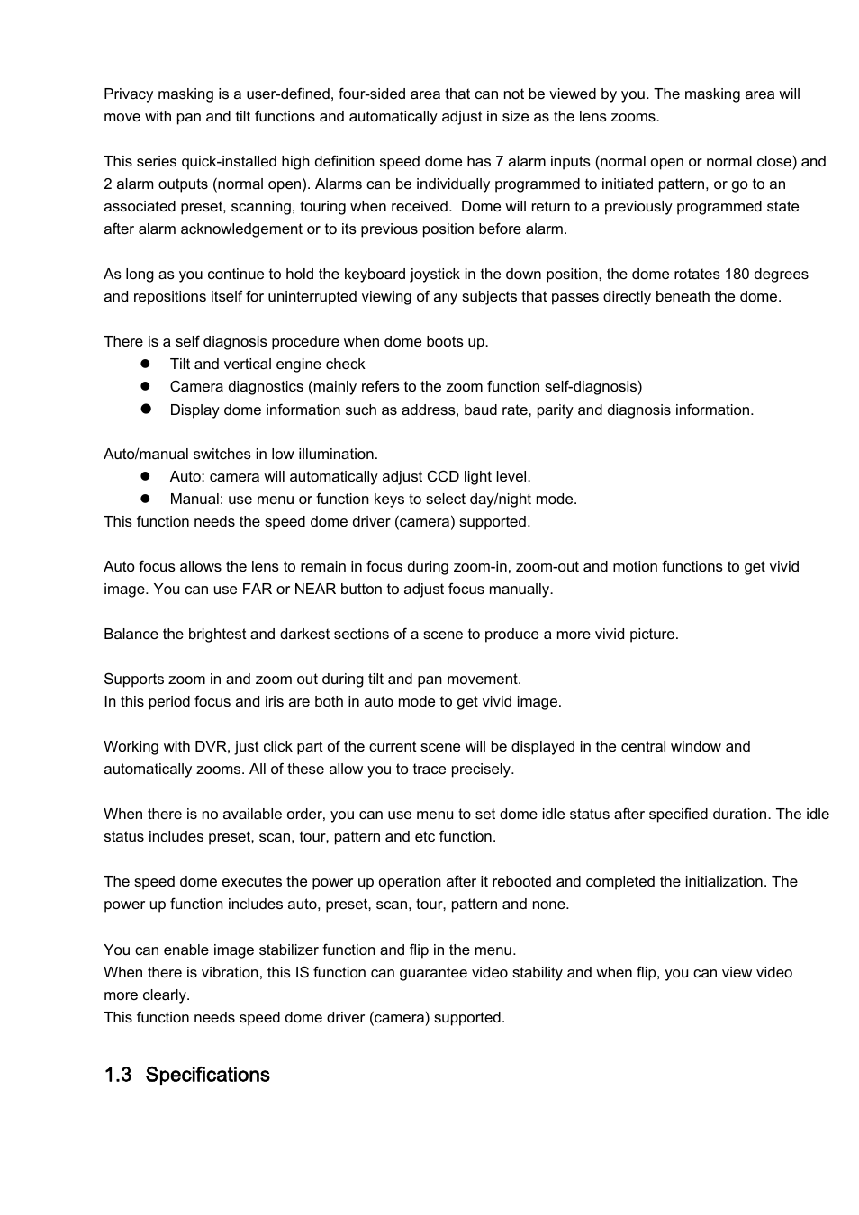 3 specifications | IC Realtime 1080P (Full HD over coax) HD-SDI / HDcctv 20x Optical PTZ User Manual | Page 8 / 37