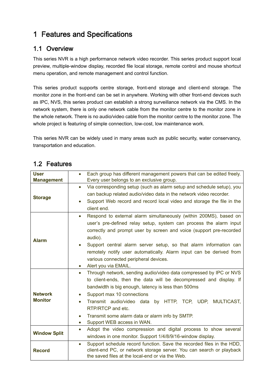 1 features and specifications, 1 overview, 2 features | IC Realtime 8/16/32 Channel 1.5U 8/16 PoE Network Video Recorder User Manual | Page 9 / 151