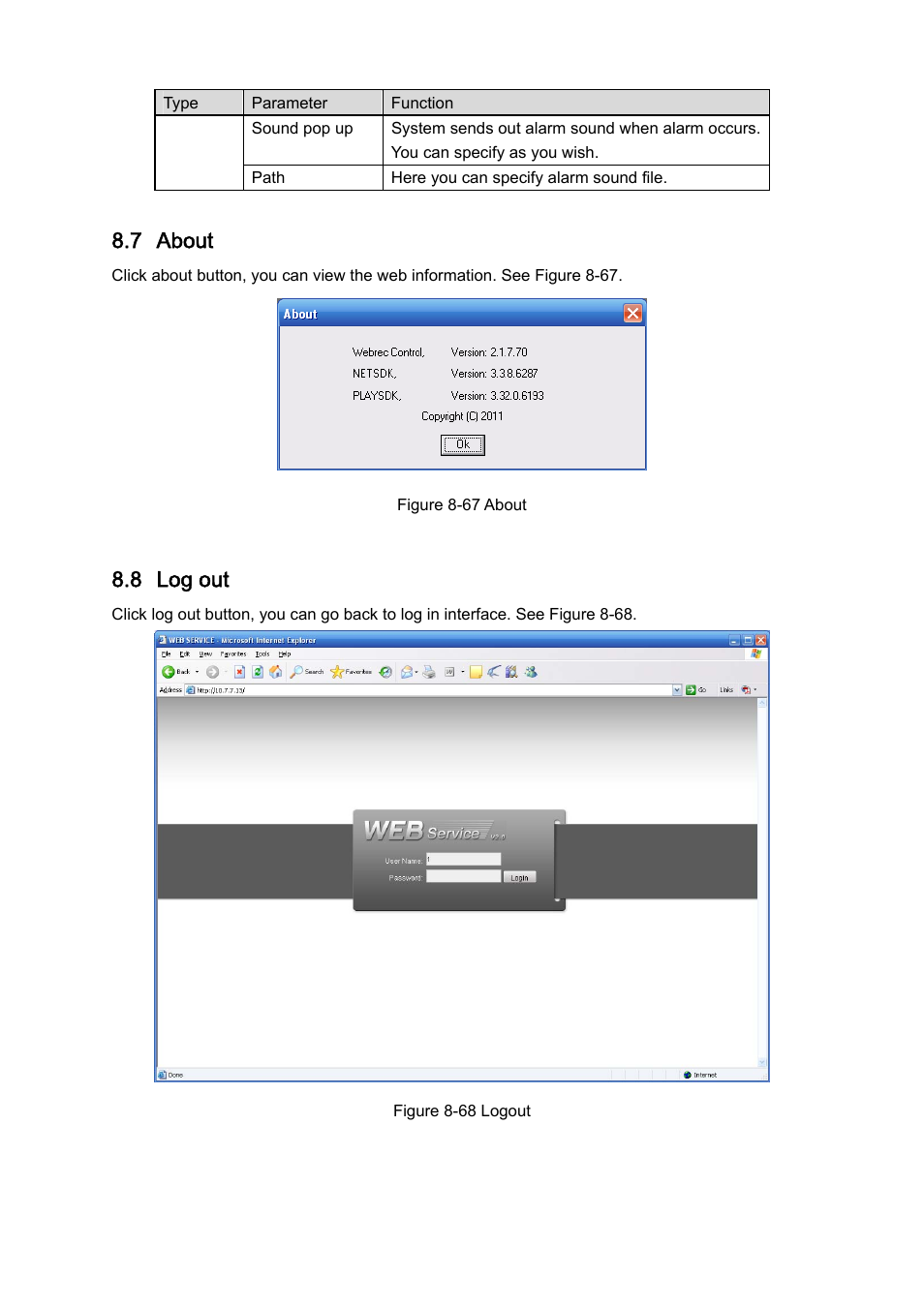 7 about, 8 log out | IC Realtime 4/8/16/32 Channel 2U Network Video Recorder User Manual | Page 142 / 161