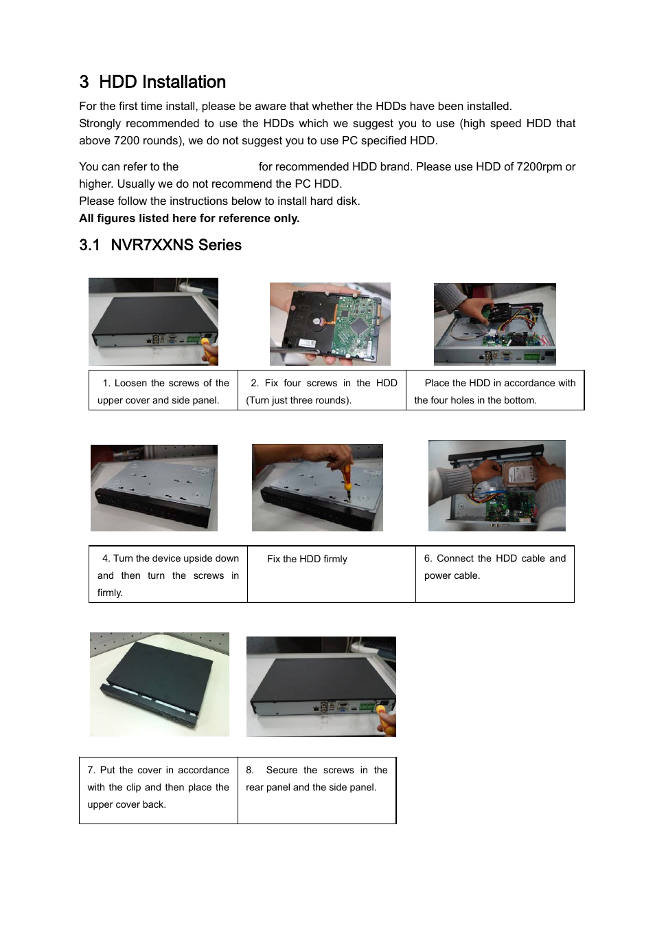 3 hdd installation, 1 nvr7xxns series | IC Realtime 4/8/16/32 Channel 2U Network Video Recorder User Manual | Page 29 / 161
