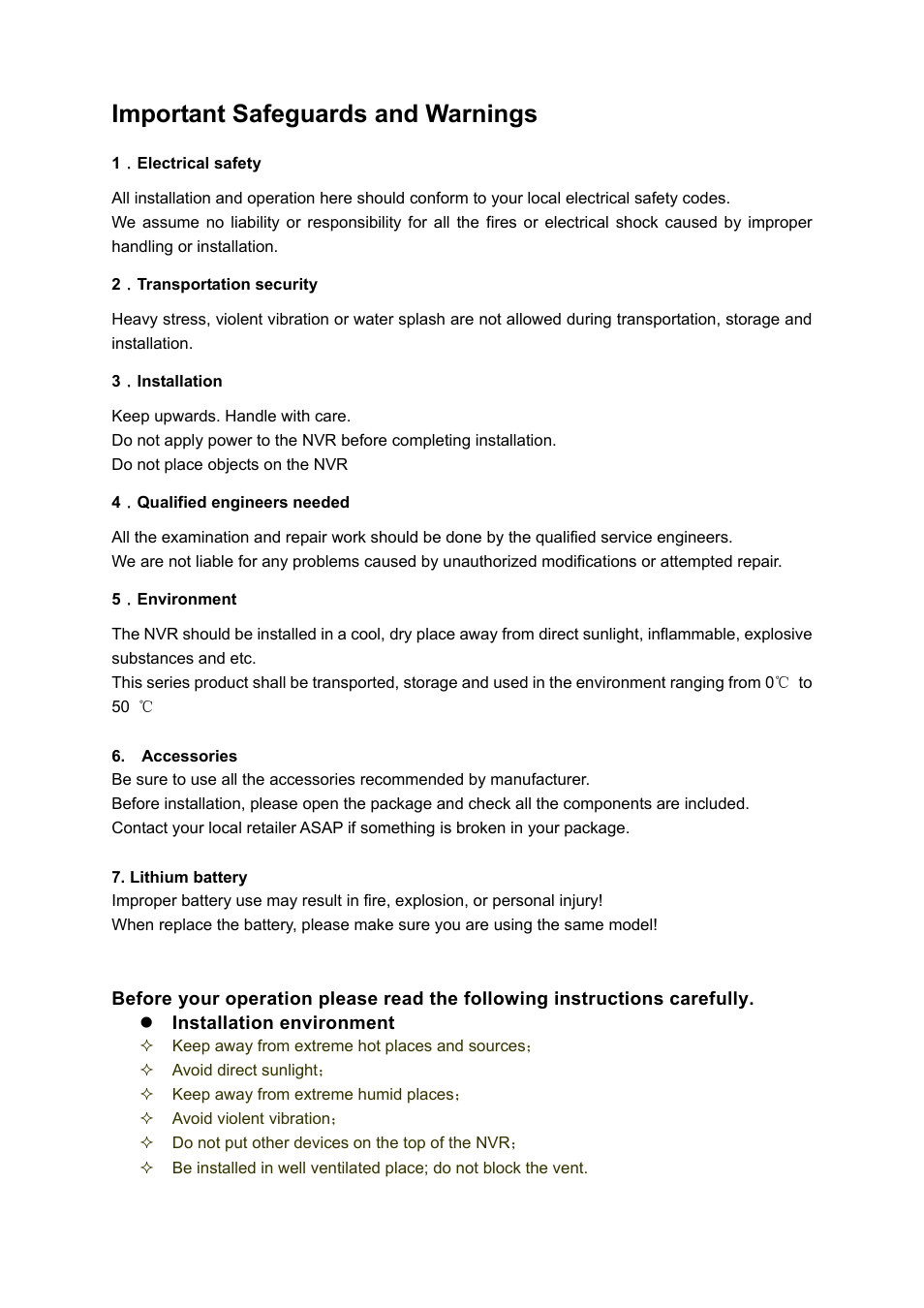 Important safeguards and warnings | IC Realtime 4/8/16/32 Channel 2U Network Video Recorder User Manual | Page 8 / 161