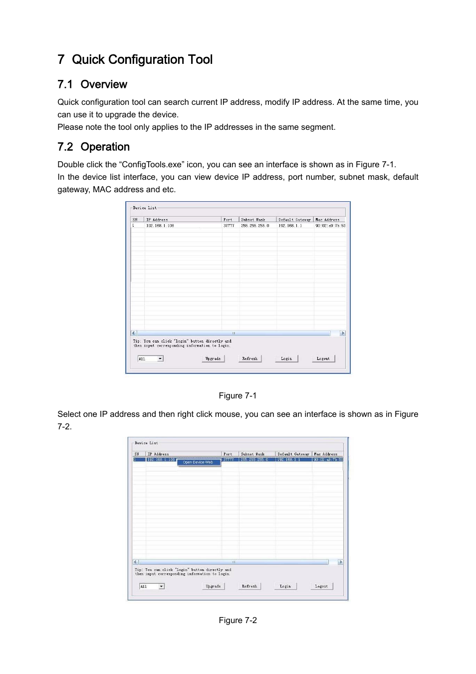 7 quick configuration tool, 1 overview, 2 operation | IC Realtime 4/8/16/32 Channel 2U Network Video Recorder User Manual | Page 92 / 161