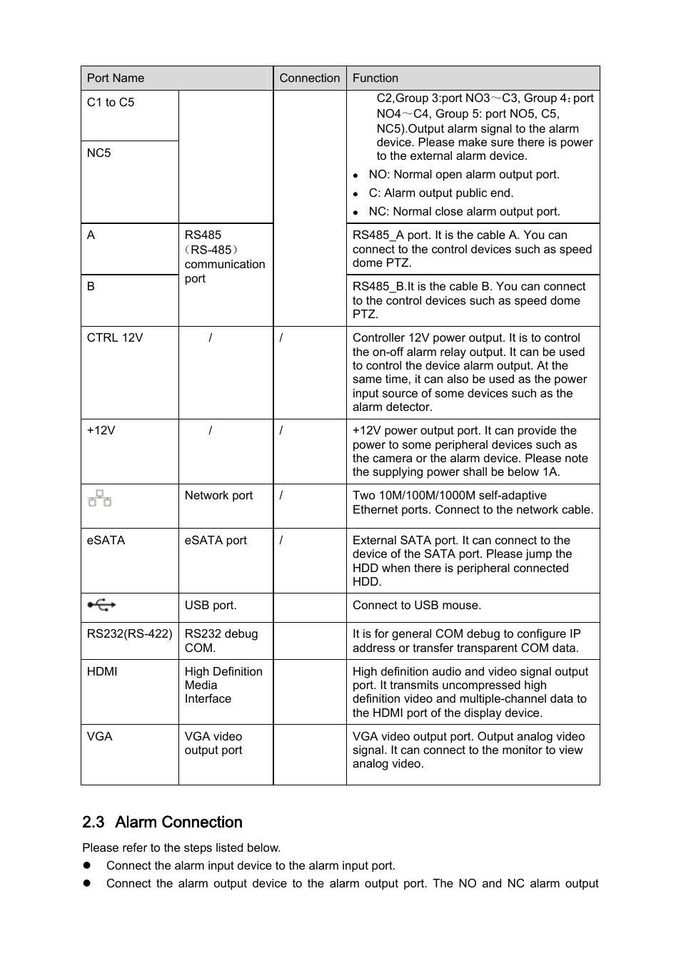 3 alarm connection | IC Realtime 4/8/16/32 Channel 1U PoE Network Video Recorder User Manual | Page 26 / 164