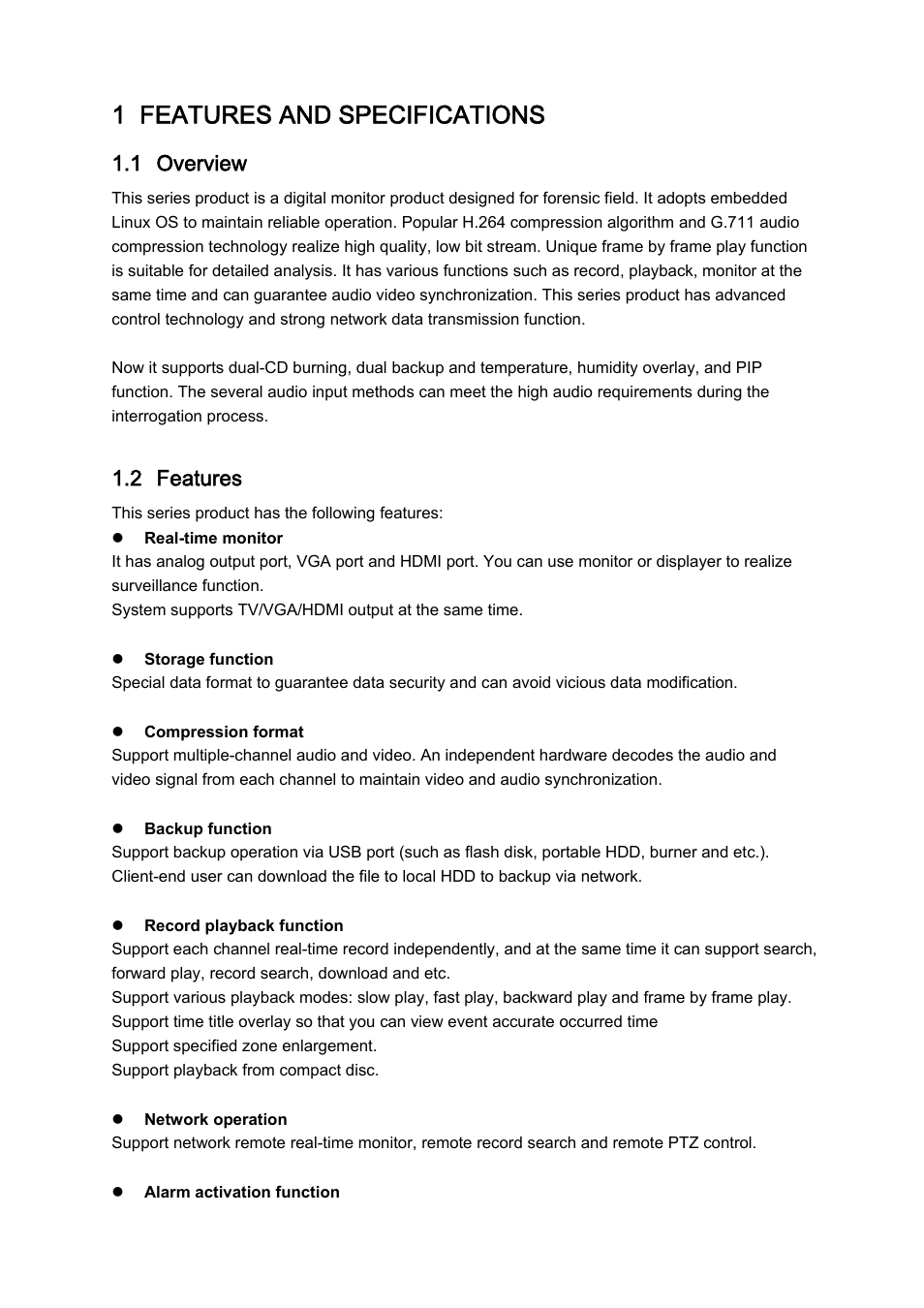 1 features and specifications, 1 overview, 2 features | IC Realtime 4 Channel Forensic Network Video Recorder User Manual | Page 10 / 169