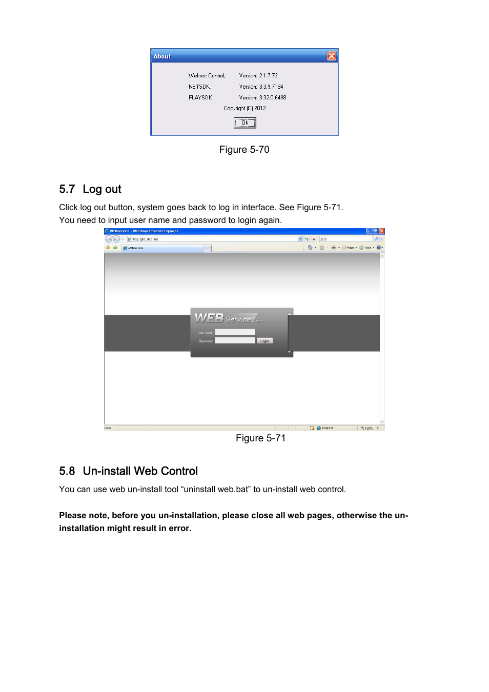7 log out, 8 un-install web control | IC Realtime 4 Channel Forensic Network Video Recorder User Manual | Page 146 / 169