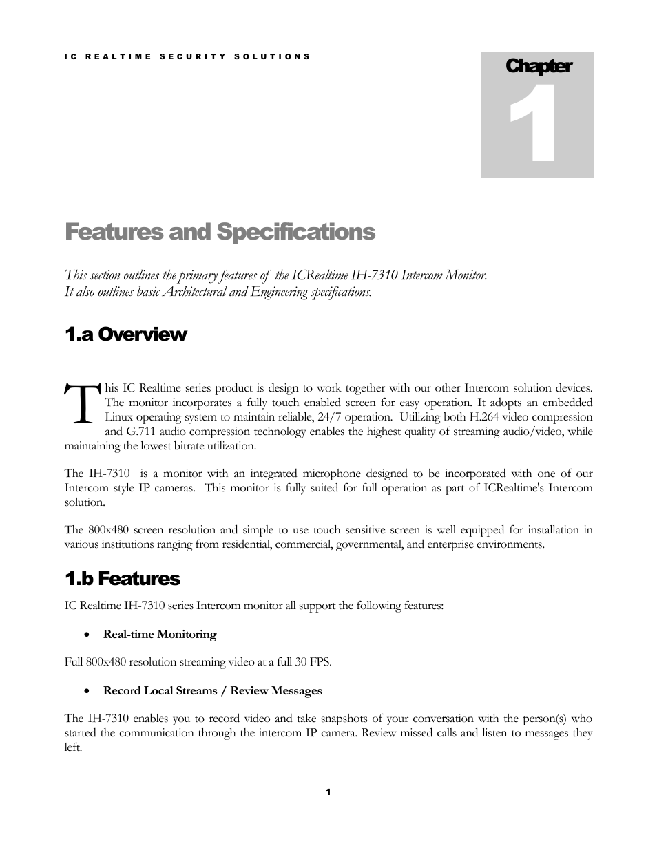 Features and specifications | IC Realtime 7- inch Color Indoor Monitor (IHD7310) User Manual | Page 4 / 15