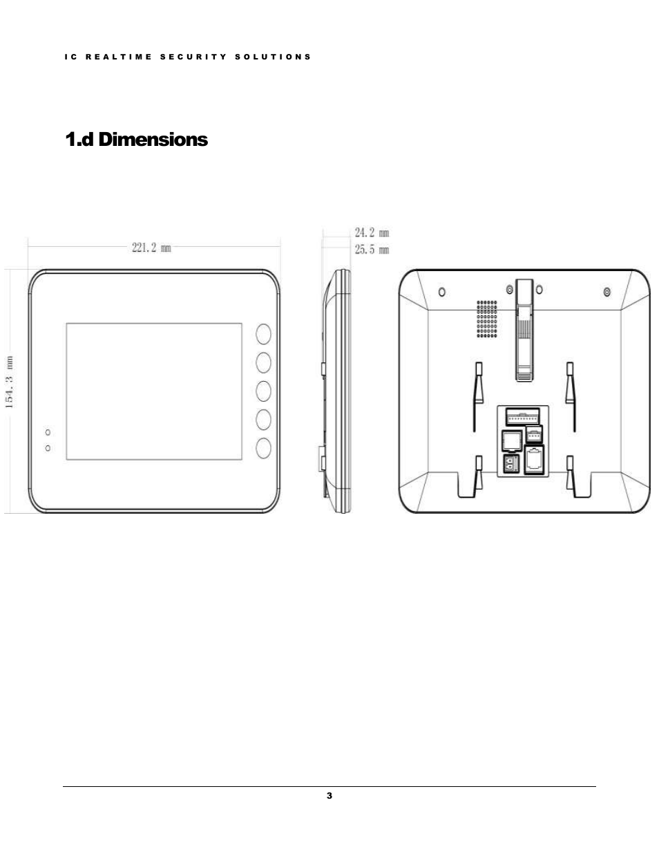 D dimensions | IC Realtime 7- inch Color Indoor Monitor (IHD7310) User Manual | Page 6 / 15