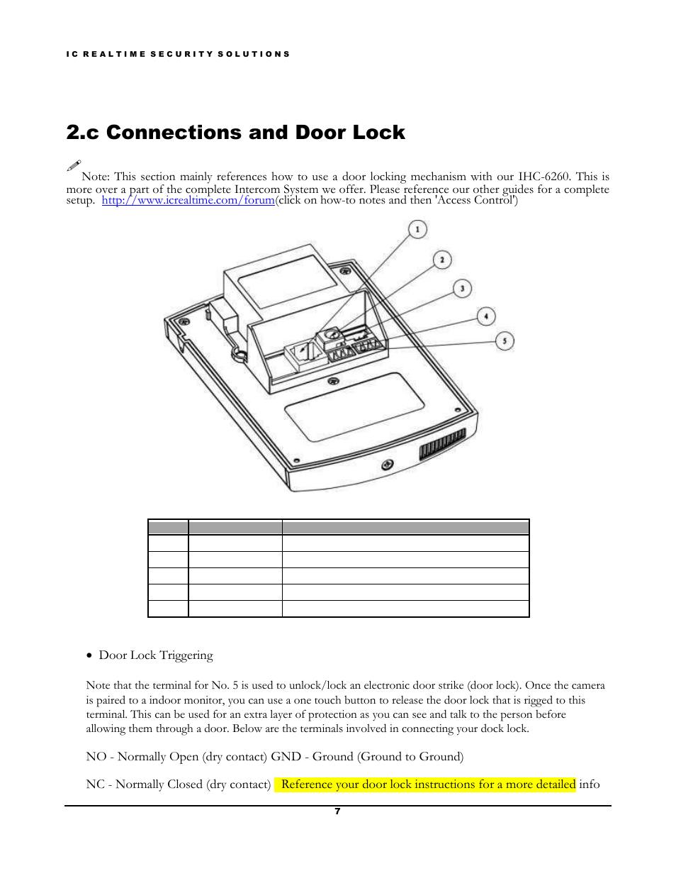 C connections and door lock | IC Realtime Villa Outdoor Station (IHC6260) User Manual | Page 10 / 15