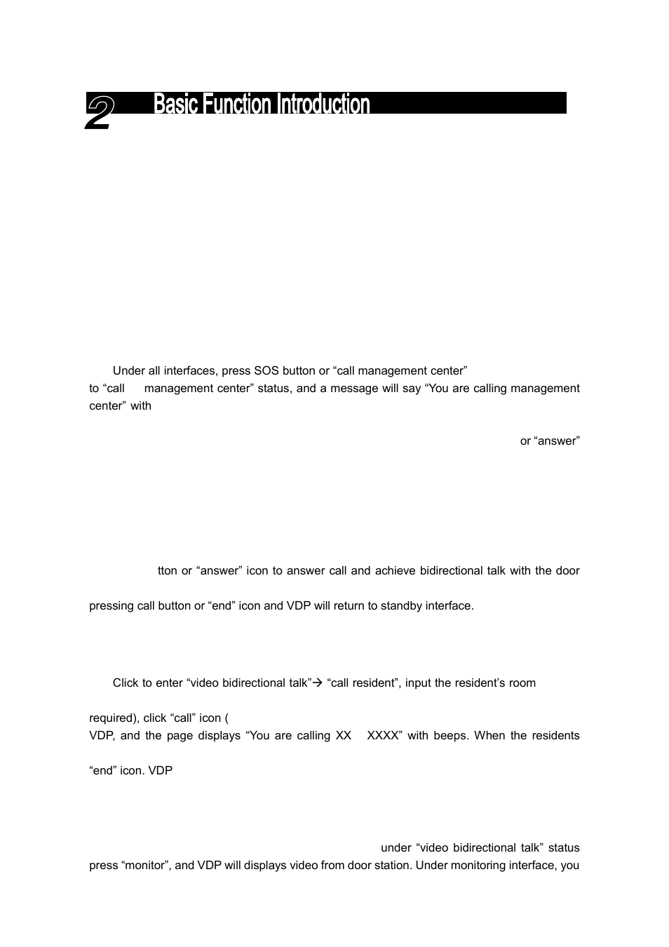 Chapter 2 basic function introduction, 1 main menu, 2 video bidirectional talk function | 2 video bidirectional talk with door station, 3 bidirectional talk with vdp, 4 monitoring function | IC Realtime 7- inch Color Indoor Monitor (IHD7210) User Manual | Page 5 / 12