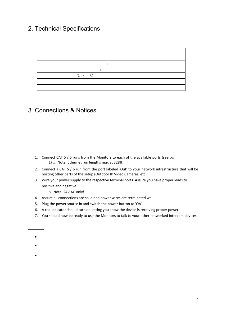 Technical specifications, Connections & notices, Installation instruction | IC Realtime PoE switch for Intercom System (IHS1030) User Manual | Page 5 / 7