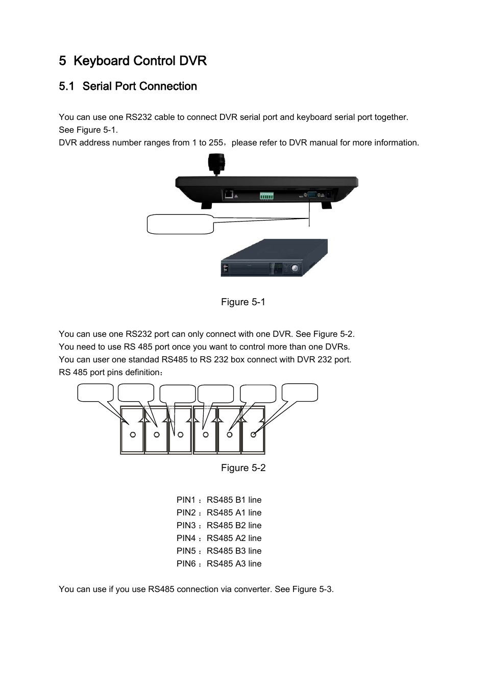 5 keyboard control dvr, 1 serial port connection | IC Realtime Professional 3-D DVR/PTZ Keyboard with Network Capability User Manual | Page 21 / 34