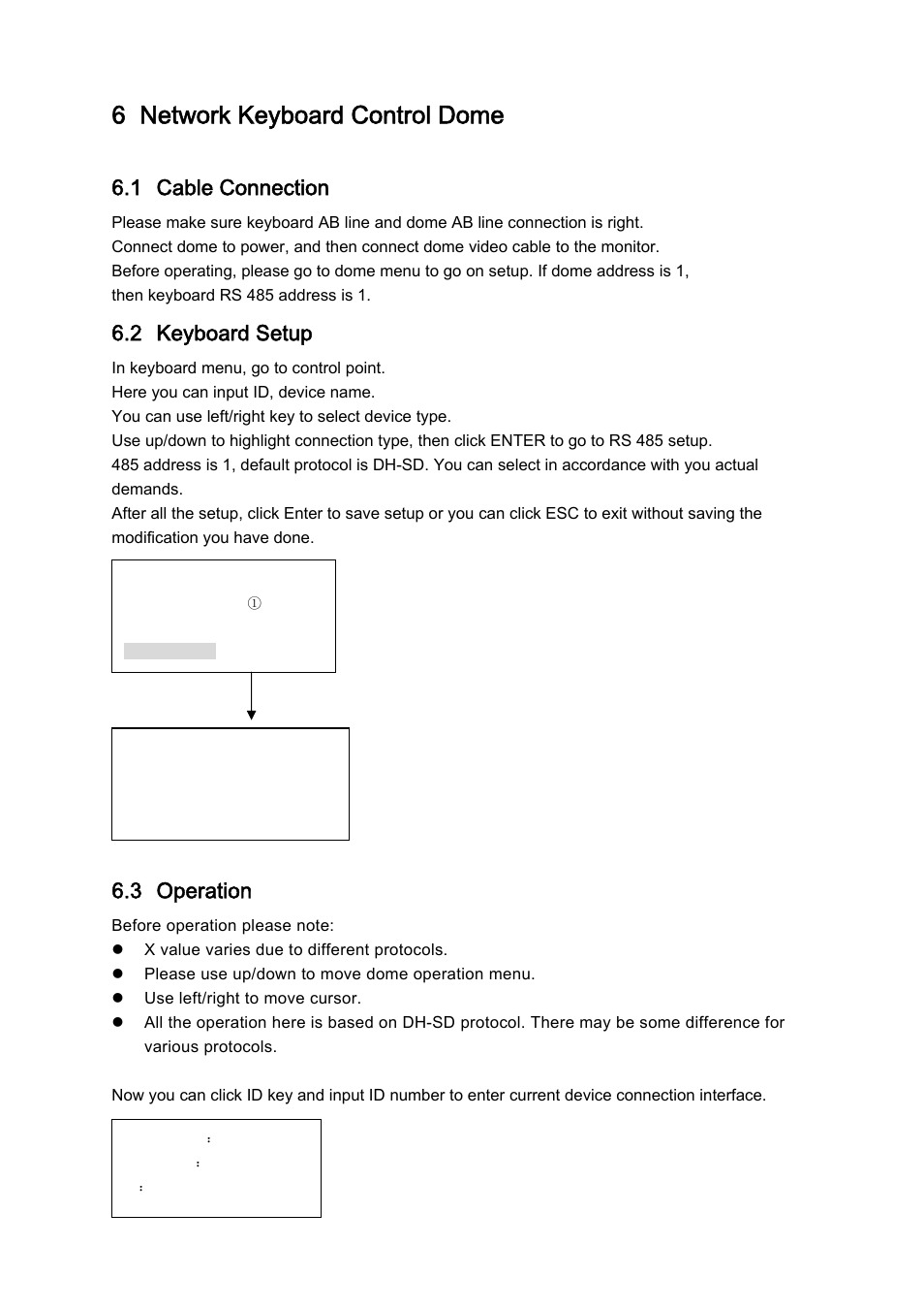 6 network keyboard control dome, 1 cable connection, 2 keyboard setup | 3 operation | IC Realtime Professional 3-D DVR/PTZ Keyboard with Network Capability User Manual | Page 27 / 34