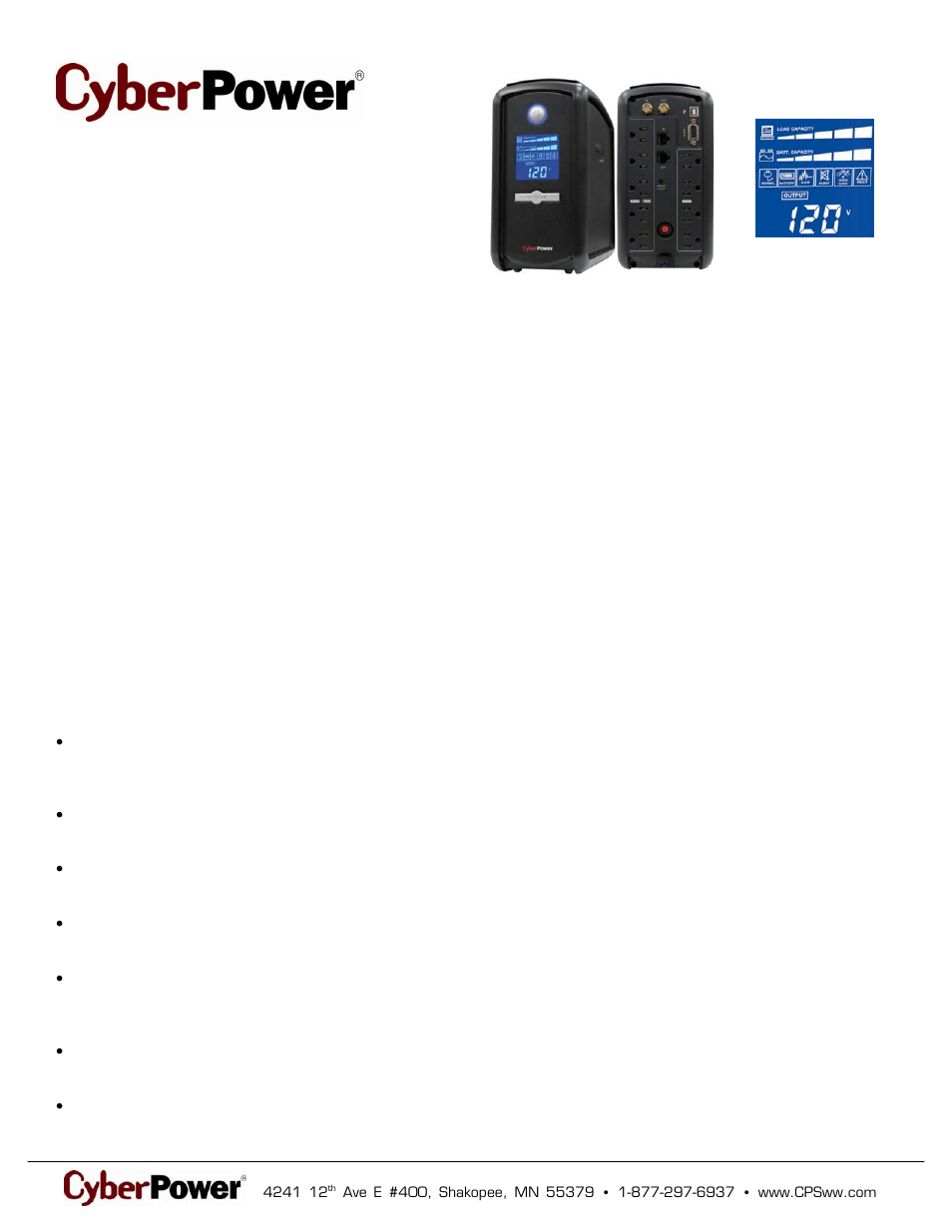 CyberPower Systems CP850AVRLCD User Manual | 2 pages