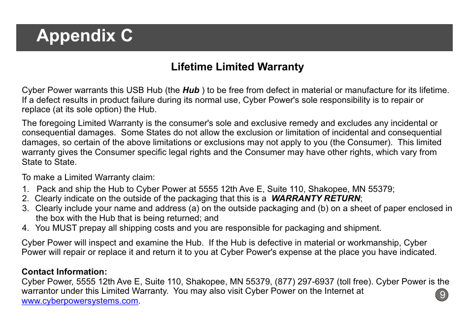 Appendix c | CyberPower Systems CyberPower CP CP-H411 User Manual | Page 11 / 12