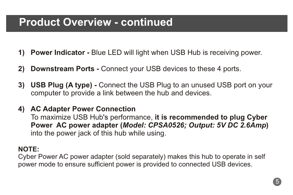 Product overview - continued | CyberPower Systems CyberPower CP CP-H411 User Manual | Page 7 / 12