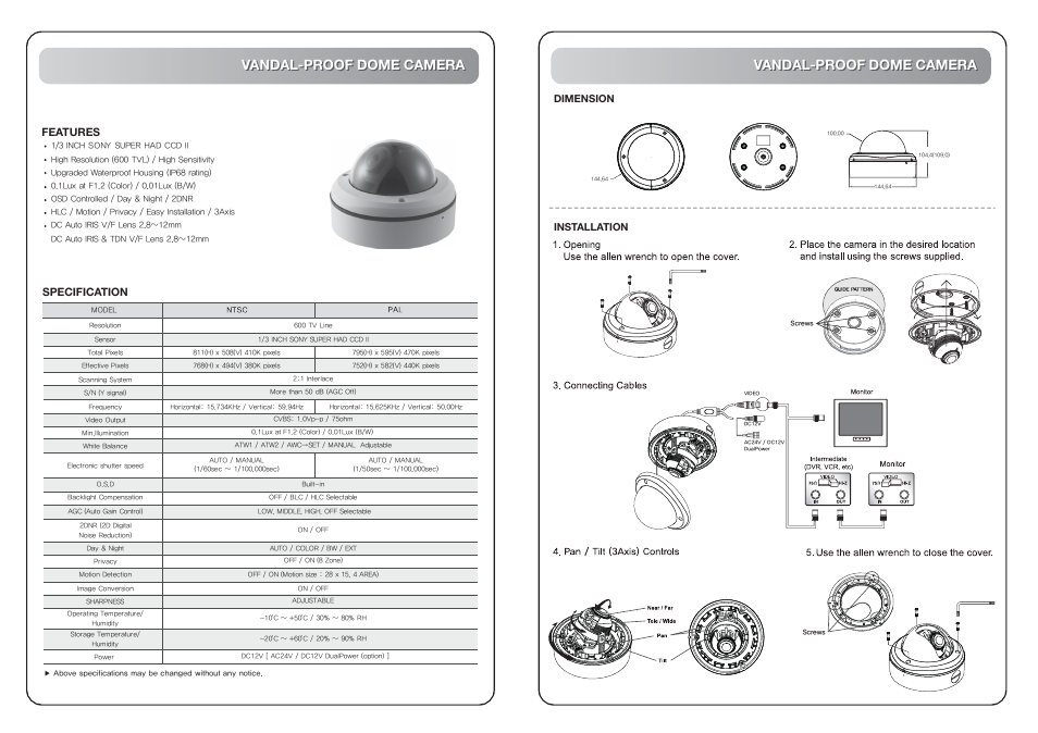 IC Realtime 700 TV Line Resolution 1/3" Sony Super HAD CCD ll Dome Weatherproof Camera (ICR650VD) User Manual | 1 page