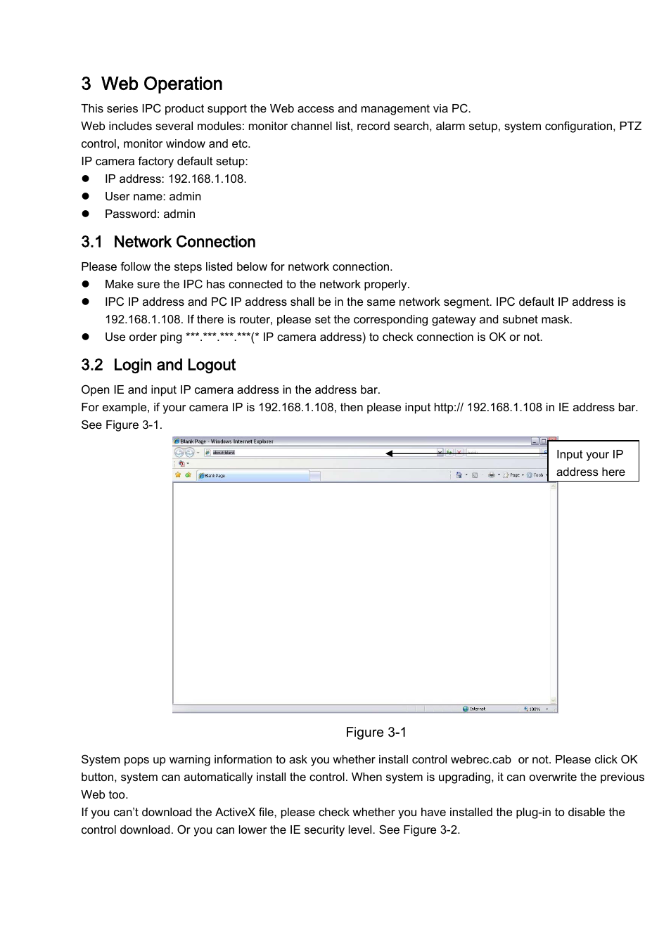 3 web operation, 1 network connection, 2 login and logout | IC Realtime PTZ-2801WDR: High Speed PTZ Dome Camera with 28X Zoom User Manual | Page 15 / 40