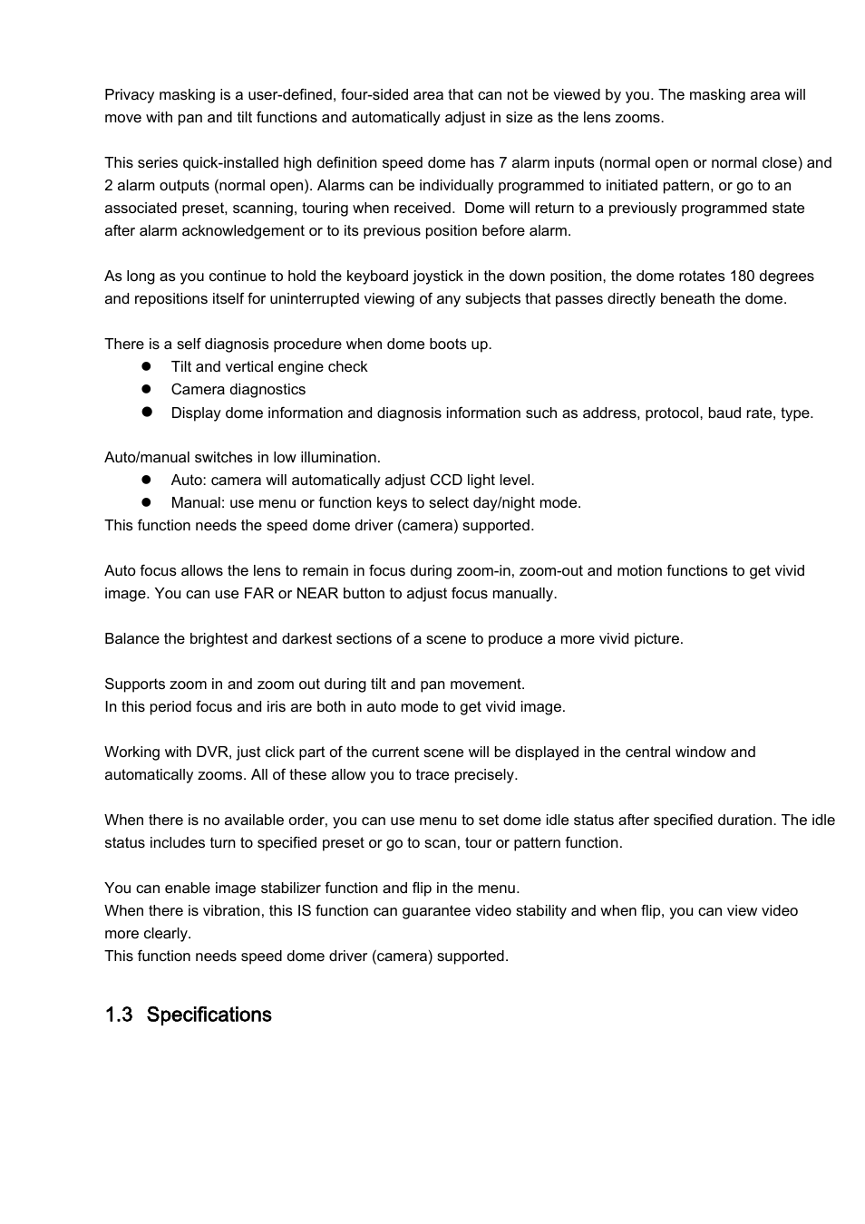 3 specifications | IC Realtime PTZ-2801WDR: High Speed PTZ Dome Camera with 28X Zoom User Manual | Page 9 / 40